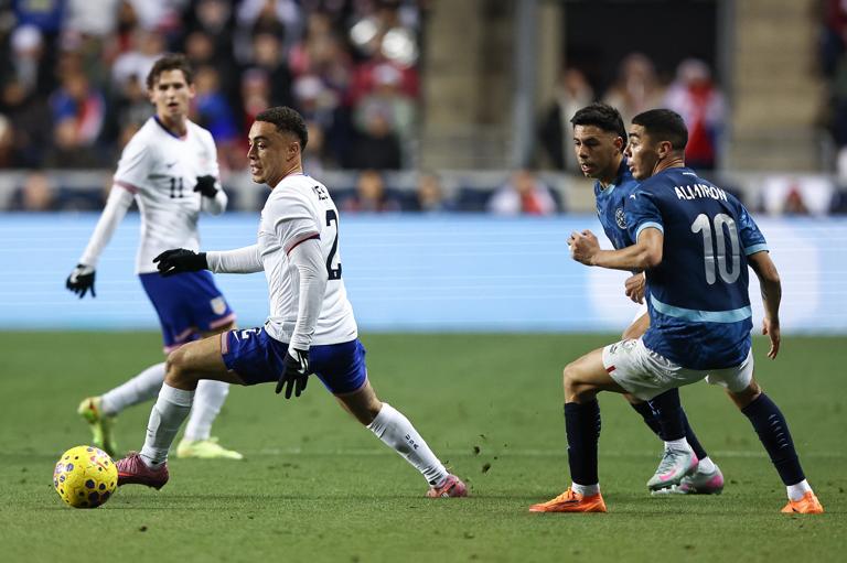 CHESTER, PENNSYLVANIA - NOVEMBER 15: Sergi&Atilde;&plusmn;o Dest #2 of the United States runs for the ball during an international friendly match between the United States and Paraguay at Subaru Park on November 15, 2025 in Chester, Pennsylvania. (Photo by Omar Vega/Getty Images)